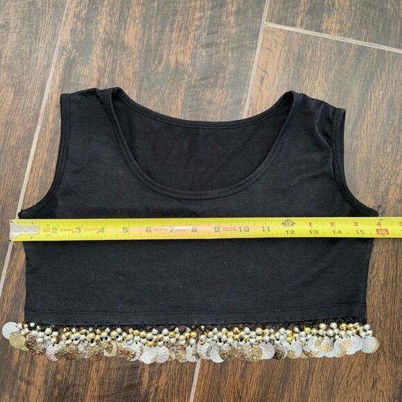 Crop top/Belly Danicing top with gold and silver fringe embellishments.sz m - Picture 6 of 7
